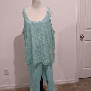 Lace top and bottom in mint/aqua.